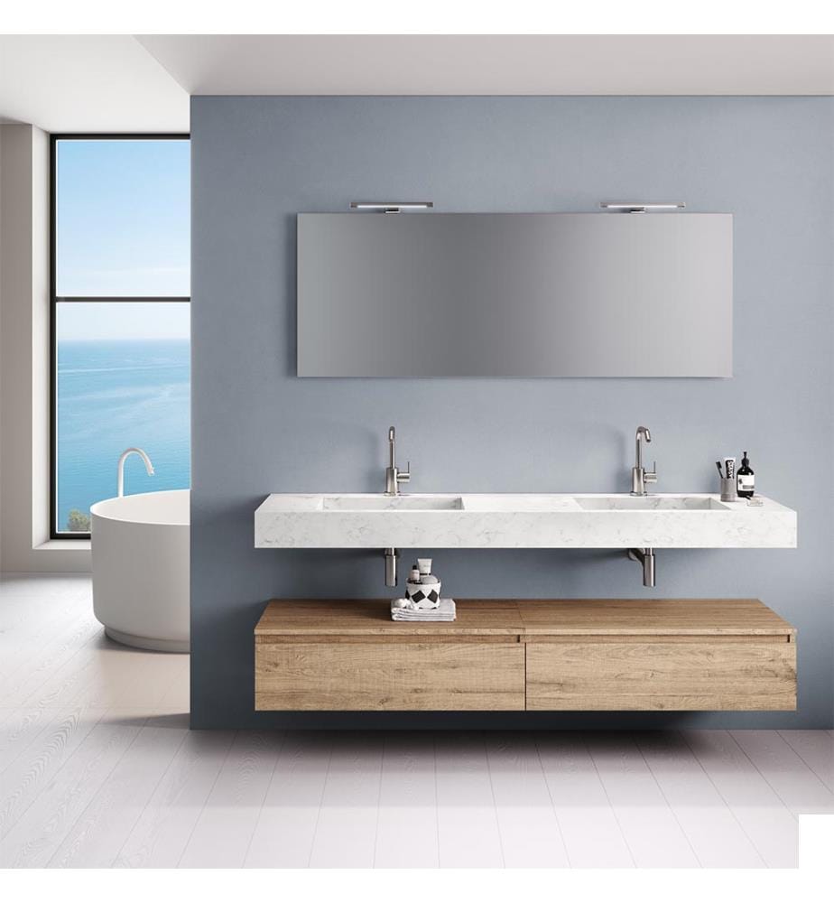Ensemble salle de bain 6 Pièces Yoka en marbre de Carrare & chêne
