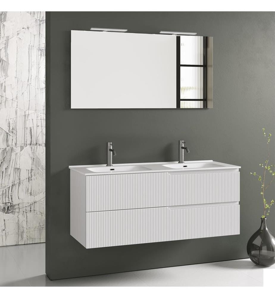 Ensemble salle de bain double vasque 5 Pièces Zip - Blanc mat