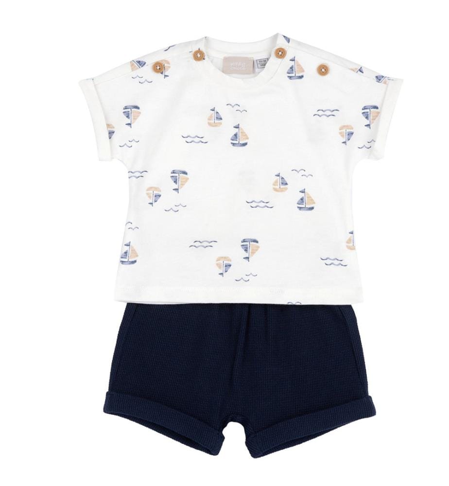 Ensemble t-shirt et short - Bleu Marine et Blanc