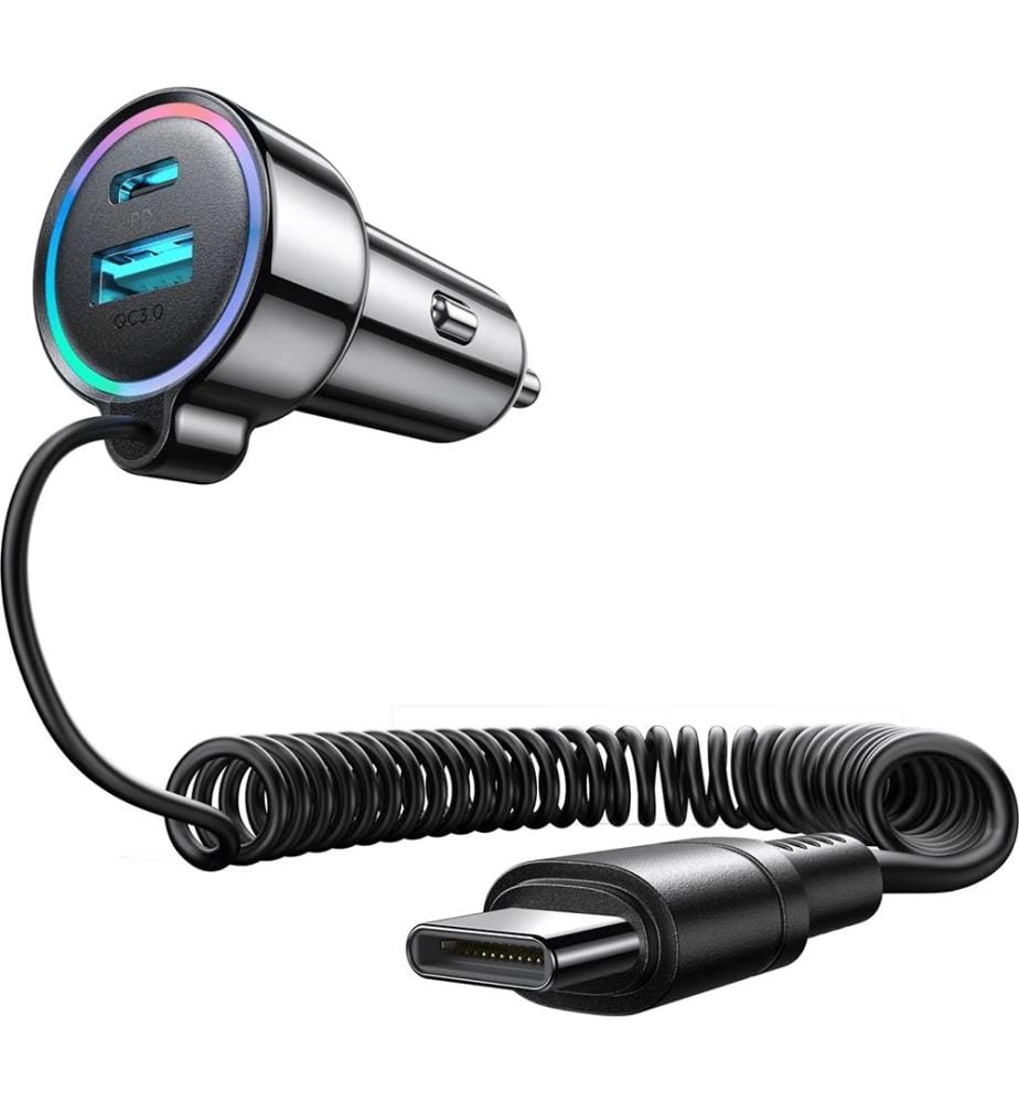 Chargeur de voiture JR-CL07, 3-en-1, 1x USB + 1x PD, 55W + câble Type-C (noir)