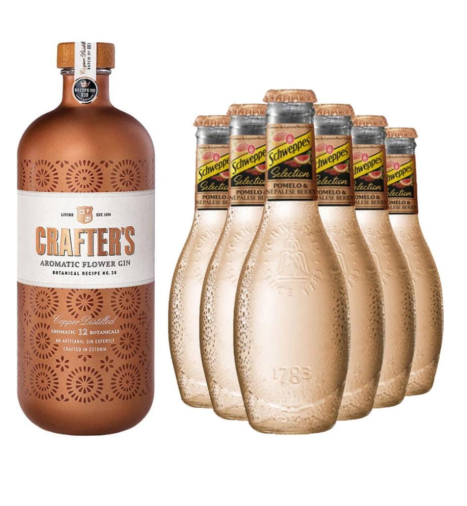 Crafter's Aromatic Flower Gin & 6 Schweppes Selection Tonic Pomelo & Nepalese Berry - 1 x 70 cl + 6 x 20 cl