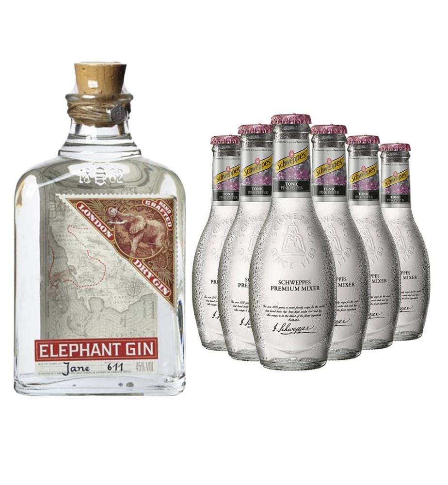 Elephant London Dry Gin + 6x Schweppes Premium Pink Pepper Tonic - 50 cl + 6 x 20 cl