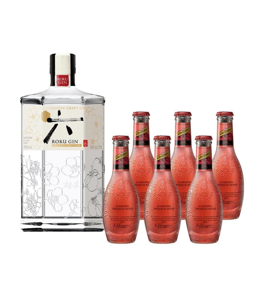 Roku The Japanese Craft Gin & 6 Schweppes Premium Hibiscus Tonic - 1 x 70 cl + 6 x 20 cl