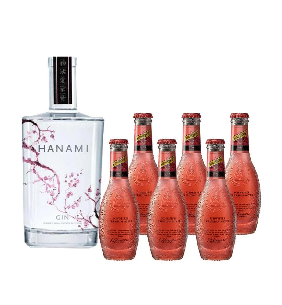 Hanami Dry Gin & 6 Schweppes Premium Hibiscus Tonic - 1 x 70 cl + 6 x 20 cl