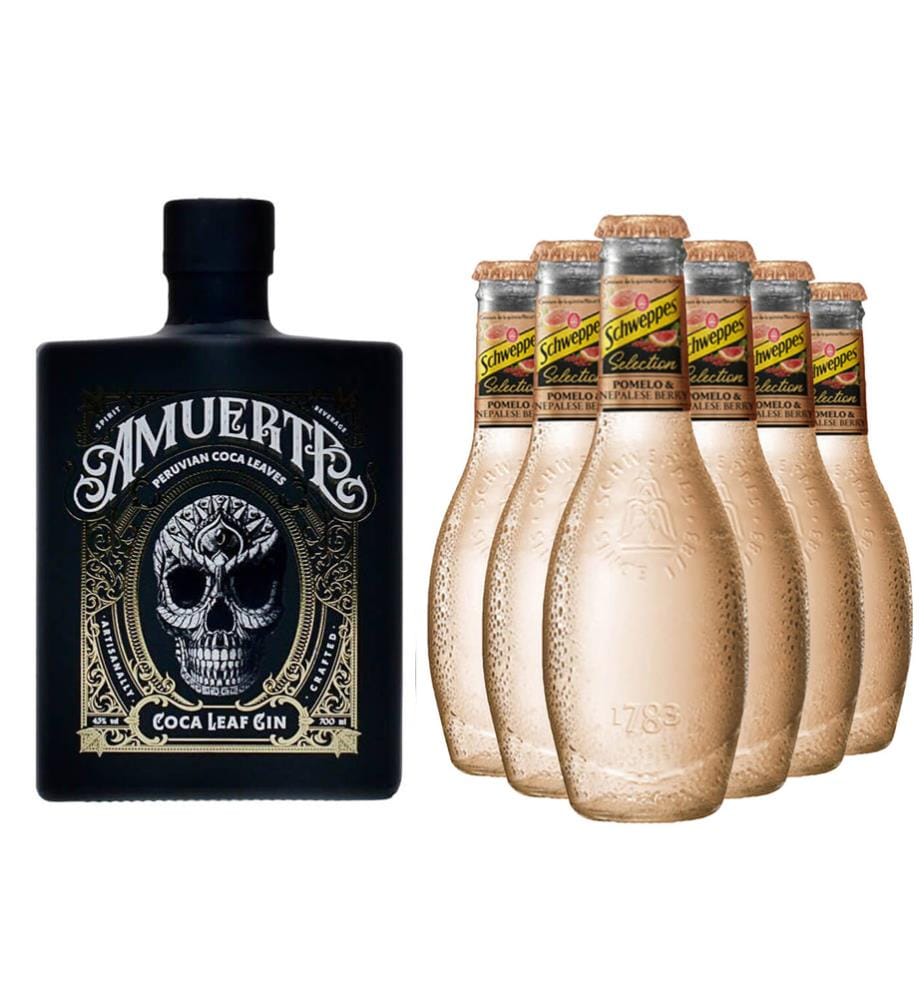 Amuerte Coca Leaf Gin & 6 Schweppes Schweppes OriGinal Tonic & Lime - 1 x 70 cl + 6 x 20 cl