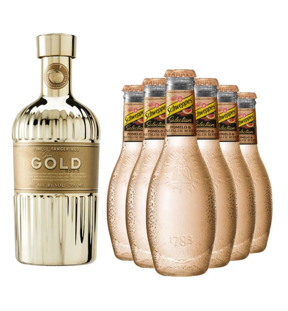 Gold 999.9 Gin Finest Blend & 6 Schweppes Premium Fleurs d'oranger Lavendel Tonic - 1 x 70 cl + 6 x 20 cl