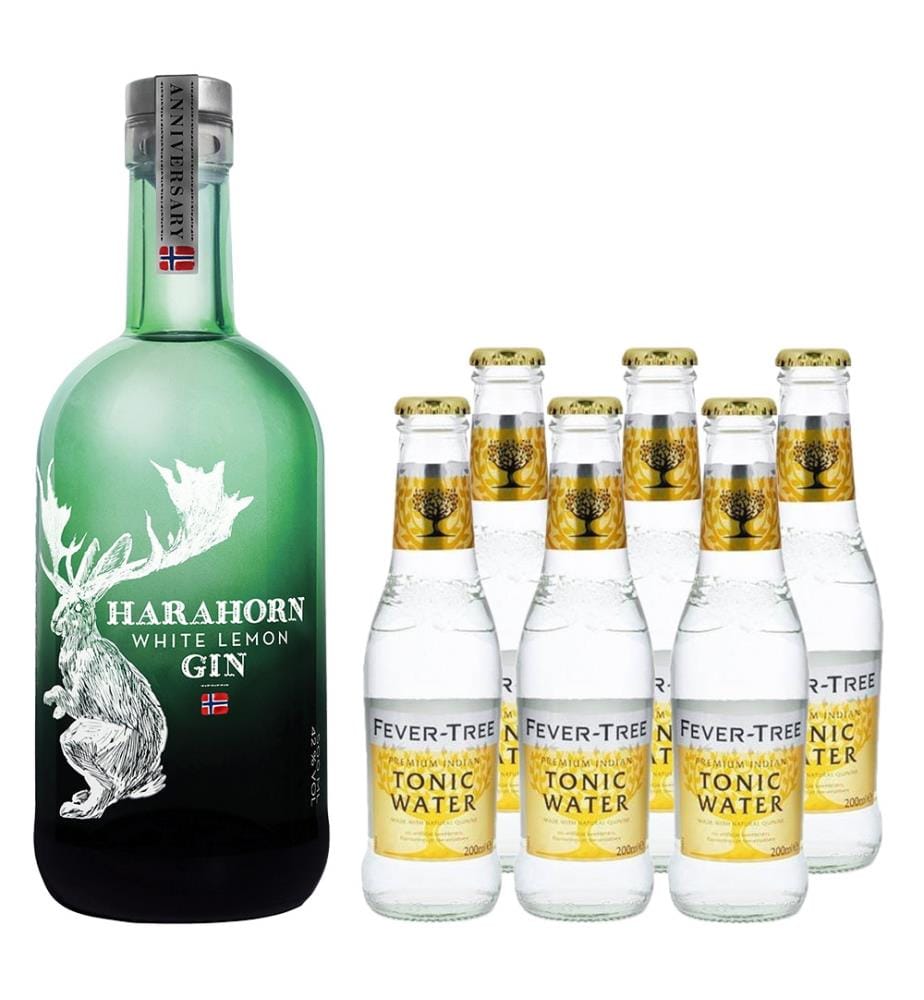 Harahorn White Lemon Gin + 6x Fevertree Indian Tonic - 50 cl + 6 x 20 cl
