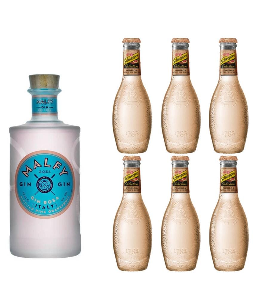 Malfy Gin Rosa & 6 Schweppes Selection Tonic Pomelo & Nepalese Berry - 1 x 70 cl + 6 x 20 cl
