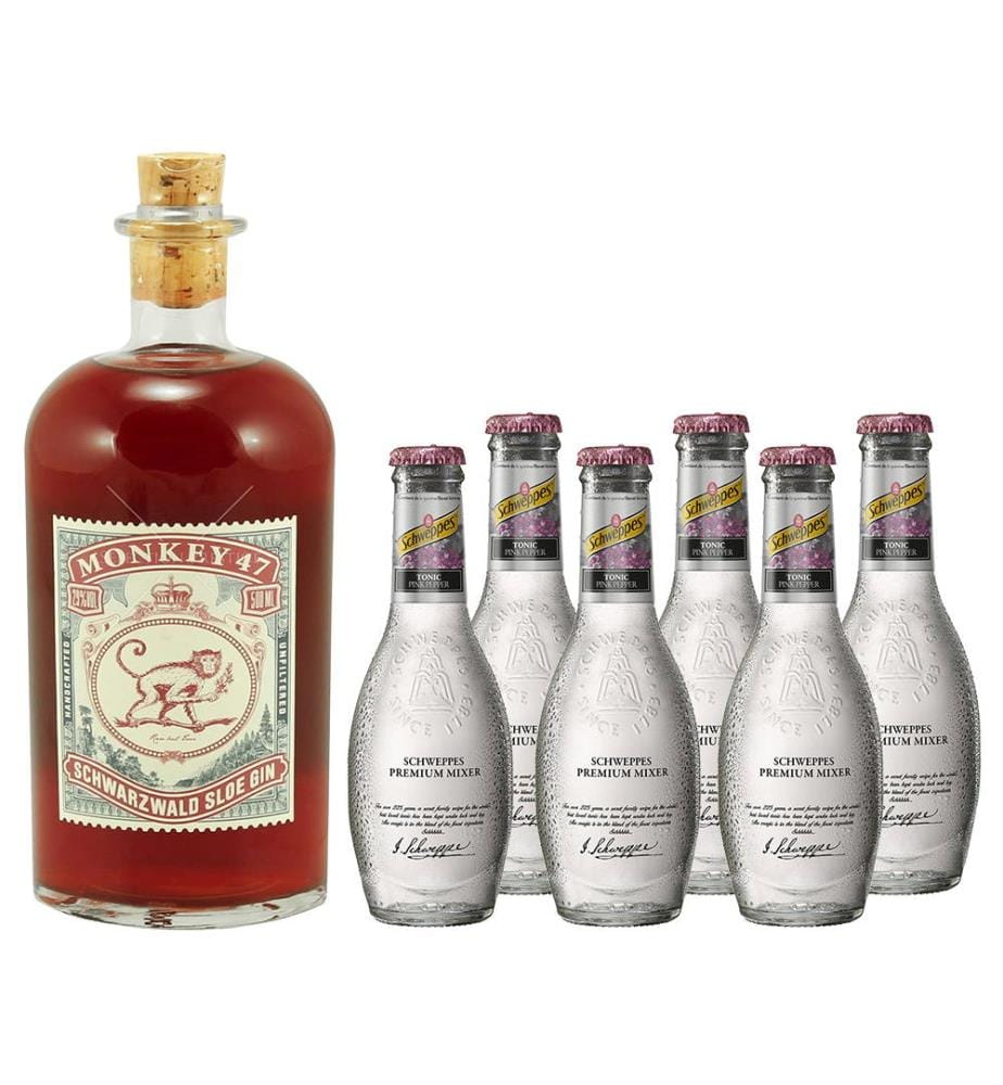 Monkey 47 Sloe Gin & 6 Schweppes Premium Pink Pepper - 50 cl + 6 x 20 cl
