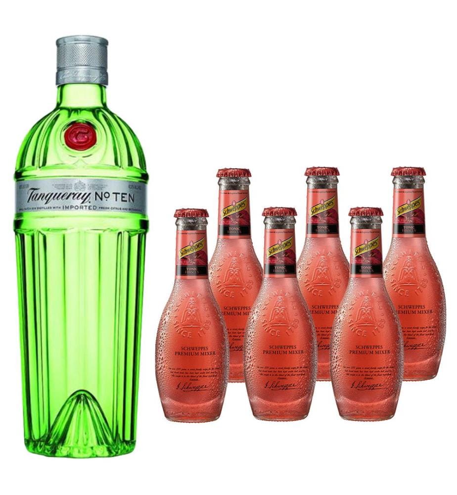 Tanqueray Ten + 6x Schweppes Premium Mixer Hibiscus Tonic - 1 x 70 cl + 6 x 20 cl