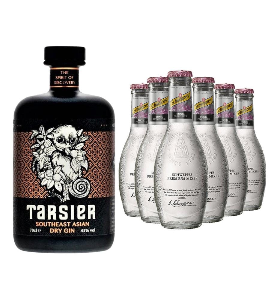 Tarsier Southeast Asian Gin + 6x Schweppes Pink Pepper Tonic - 1 x 70 cl + 6 x 20 cl