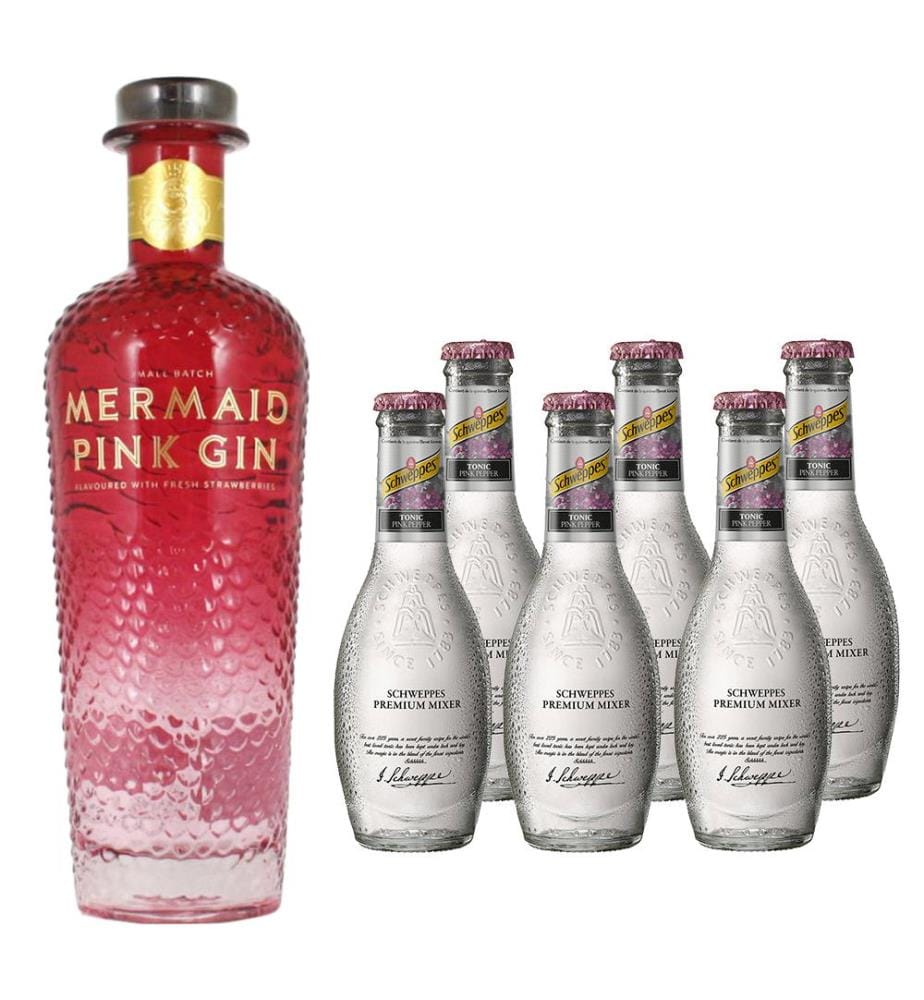 Mermaid Pink Gin + 6x Schweppes Premium Pink Pepper - 1 x 70 cl + 6 x 20 cl