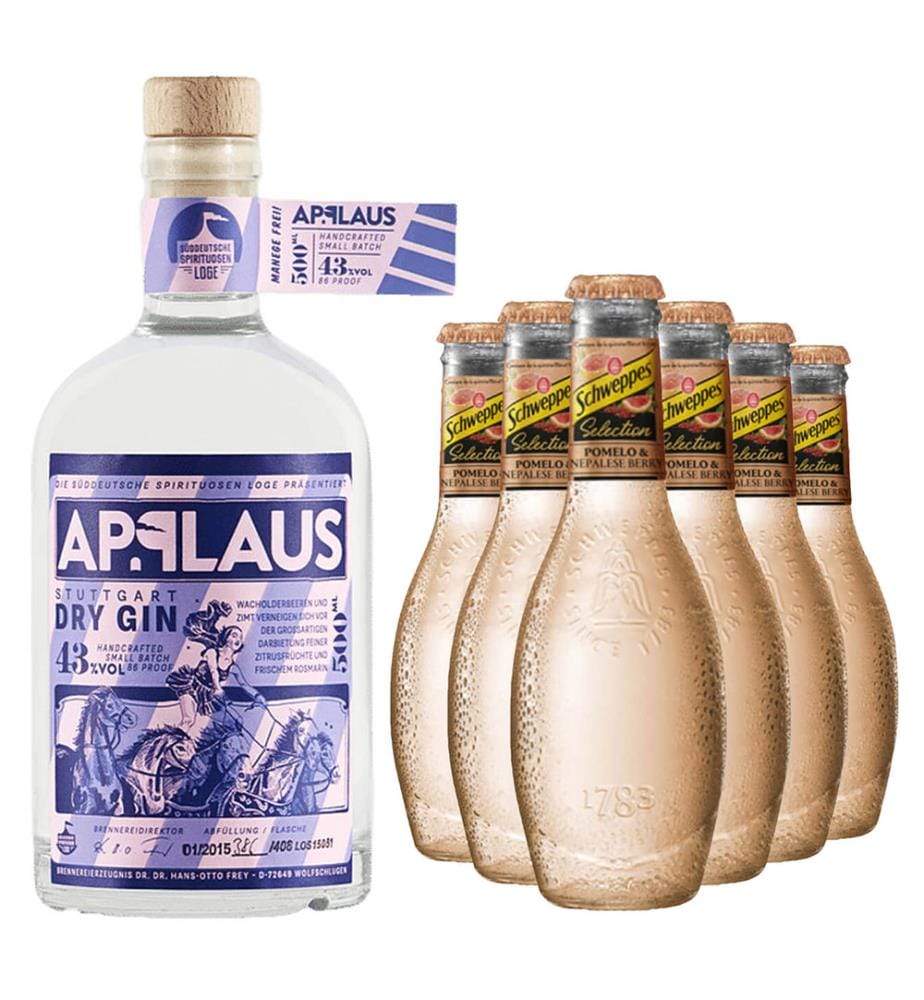 Applaus Stuttgart Dry Gin + 6x Schweppes Selection Tonic Pomelo & Nepalese Berry - 50 cl + 6 x 20 cl