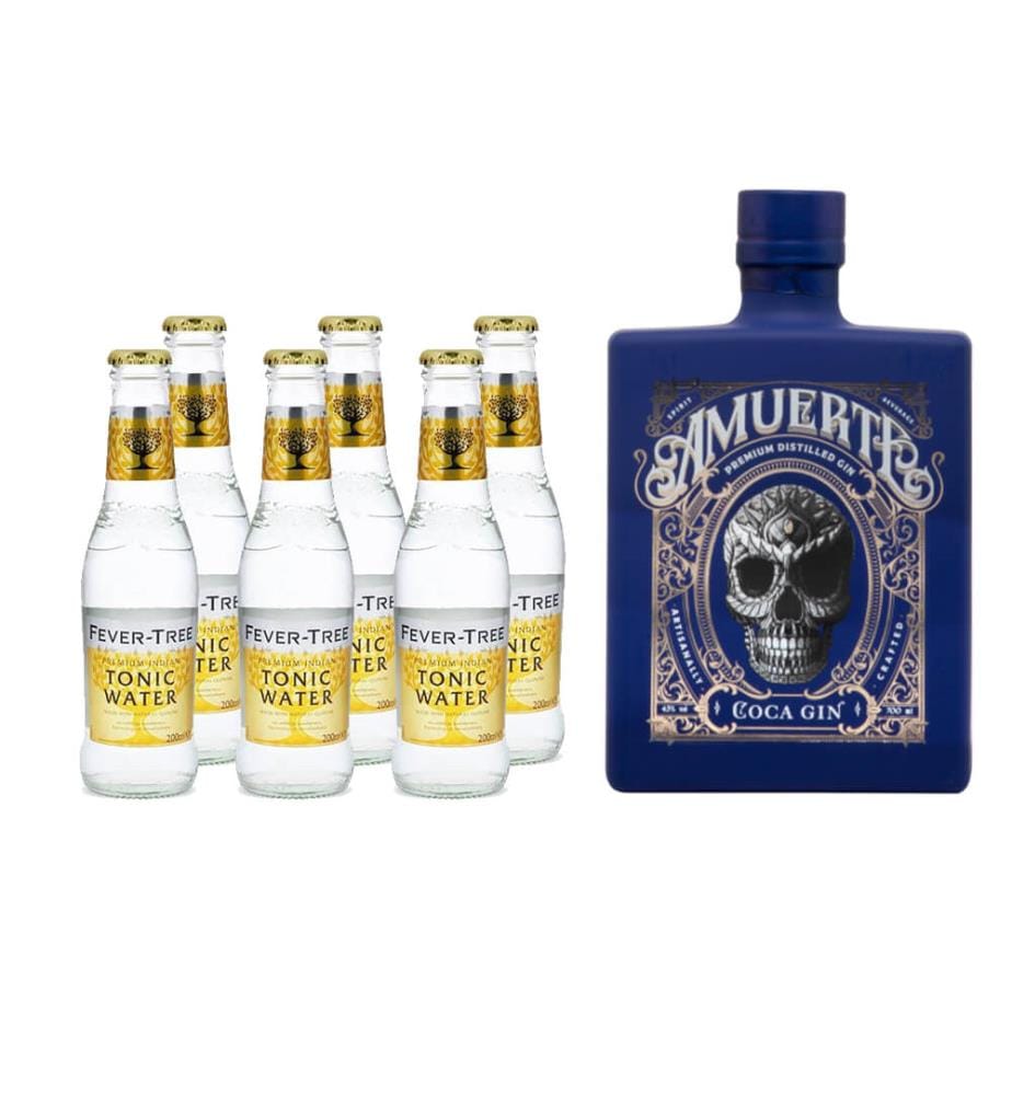 Amuerte Coca Leaf Gin Blue & 6x Fevertree Indian Tonic - 1 x 70 cl + 6 x 20 cl