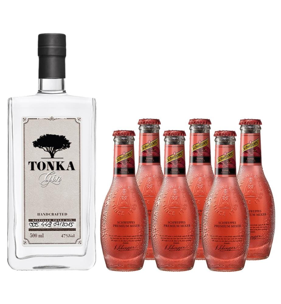 Tonka Gin + 6x Schweppes Premium Mixer Hibiscus Tonic - 50 cl + 6 x 20 cl