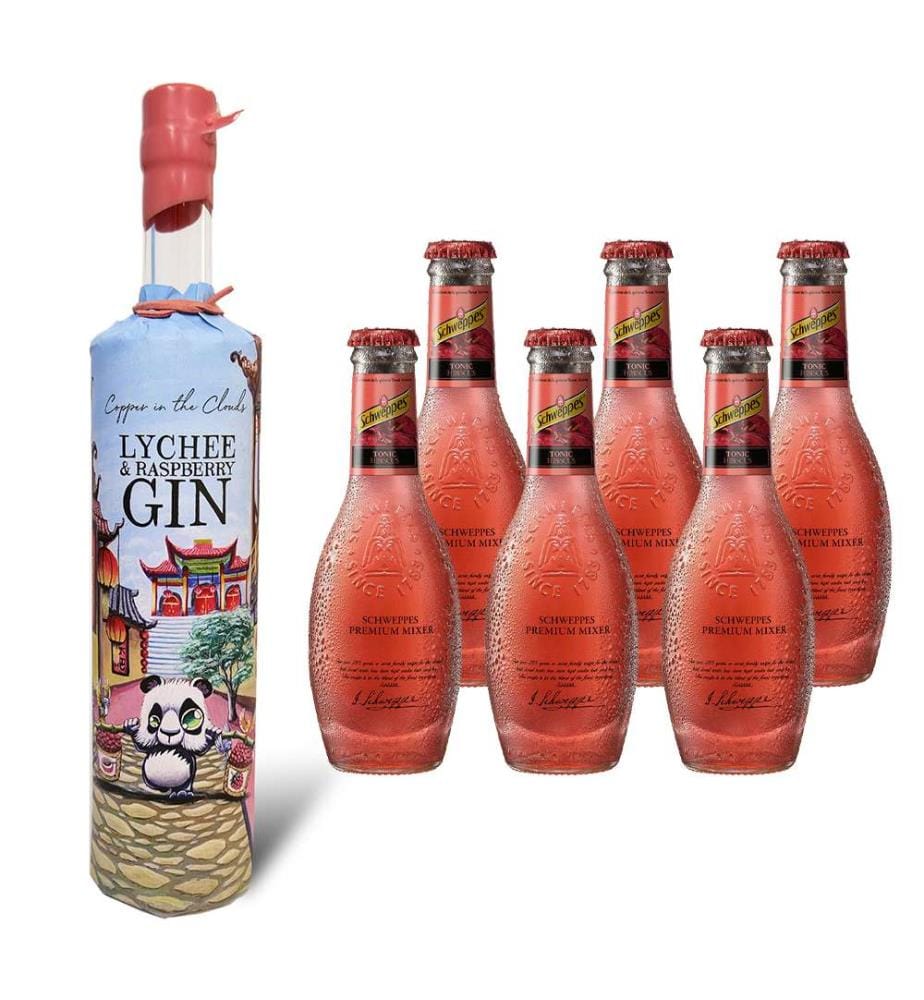 Copper in the Clouds Lychee & Raspberry Gin 70 cl + 6x Schweppes Selection Tonic & Hibiscus