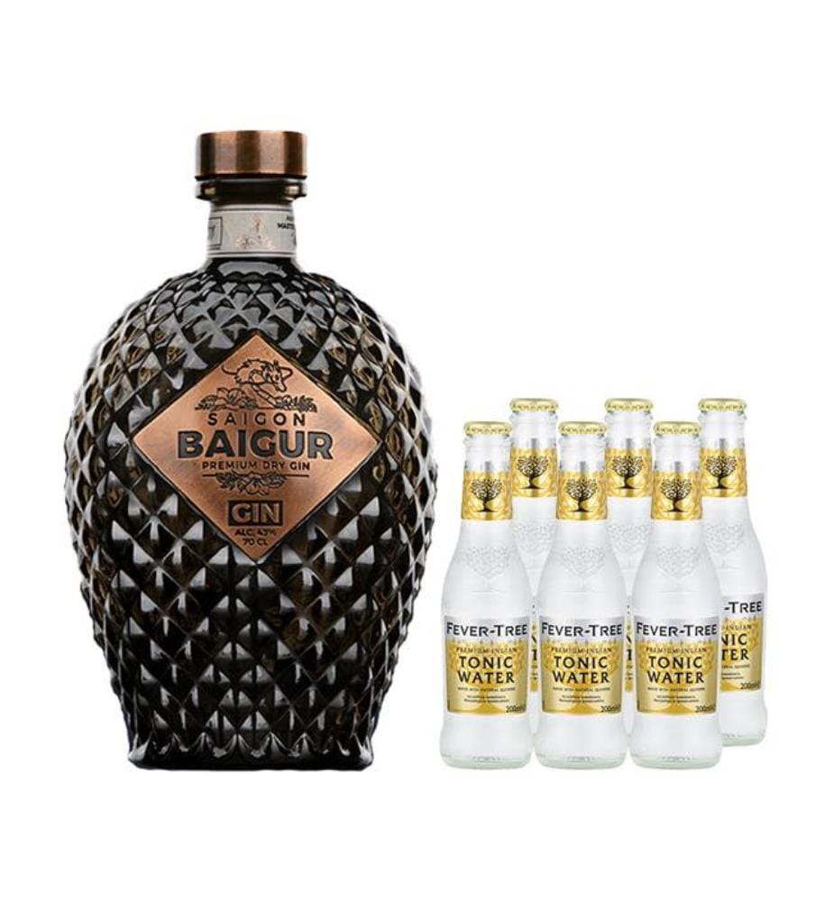 Saigon Baigur Dry Gin 70 cl + 6x Fever-Tree Premium Indian Tonic Water