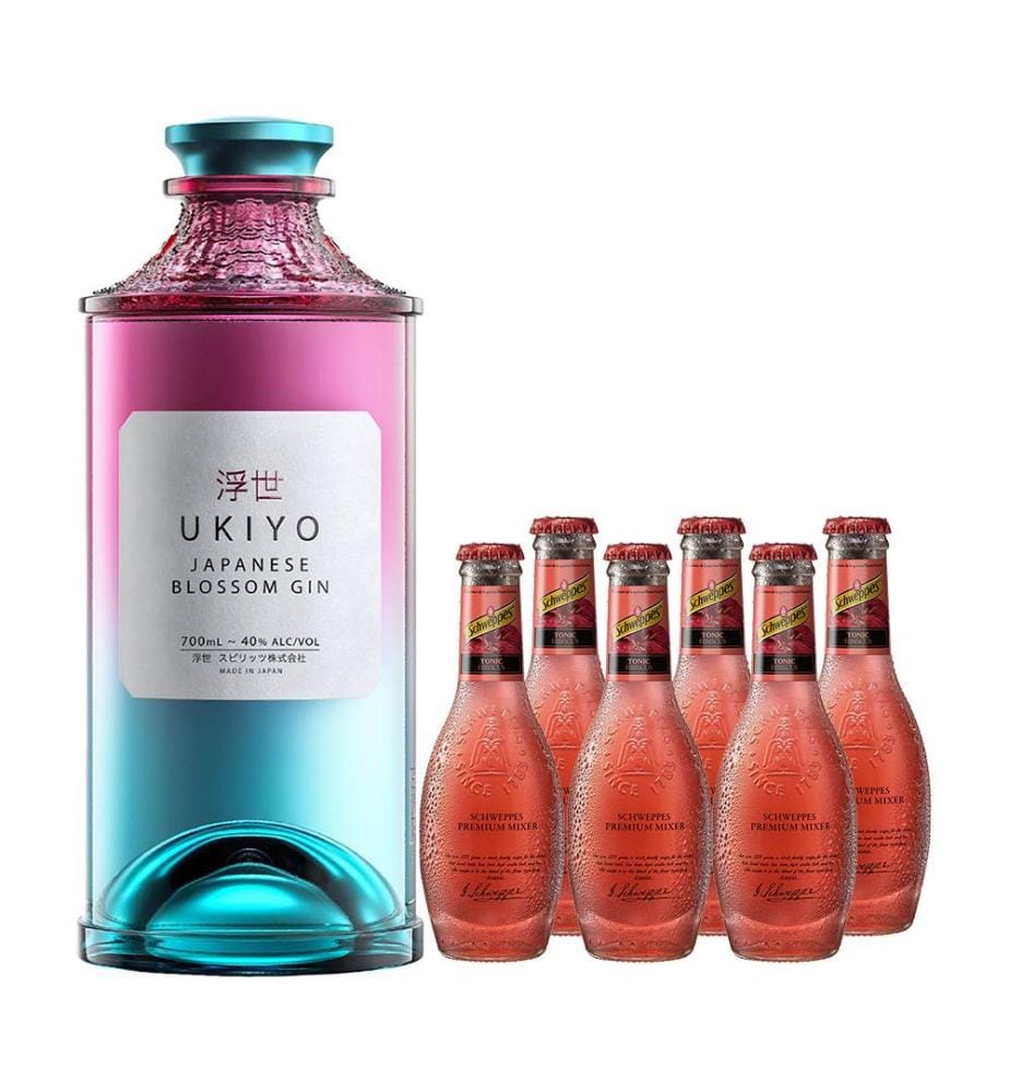Ukiyo Japanese Blossom Gin + 6x Schweppes Selection Hibiscus Tonic - 70 cl