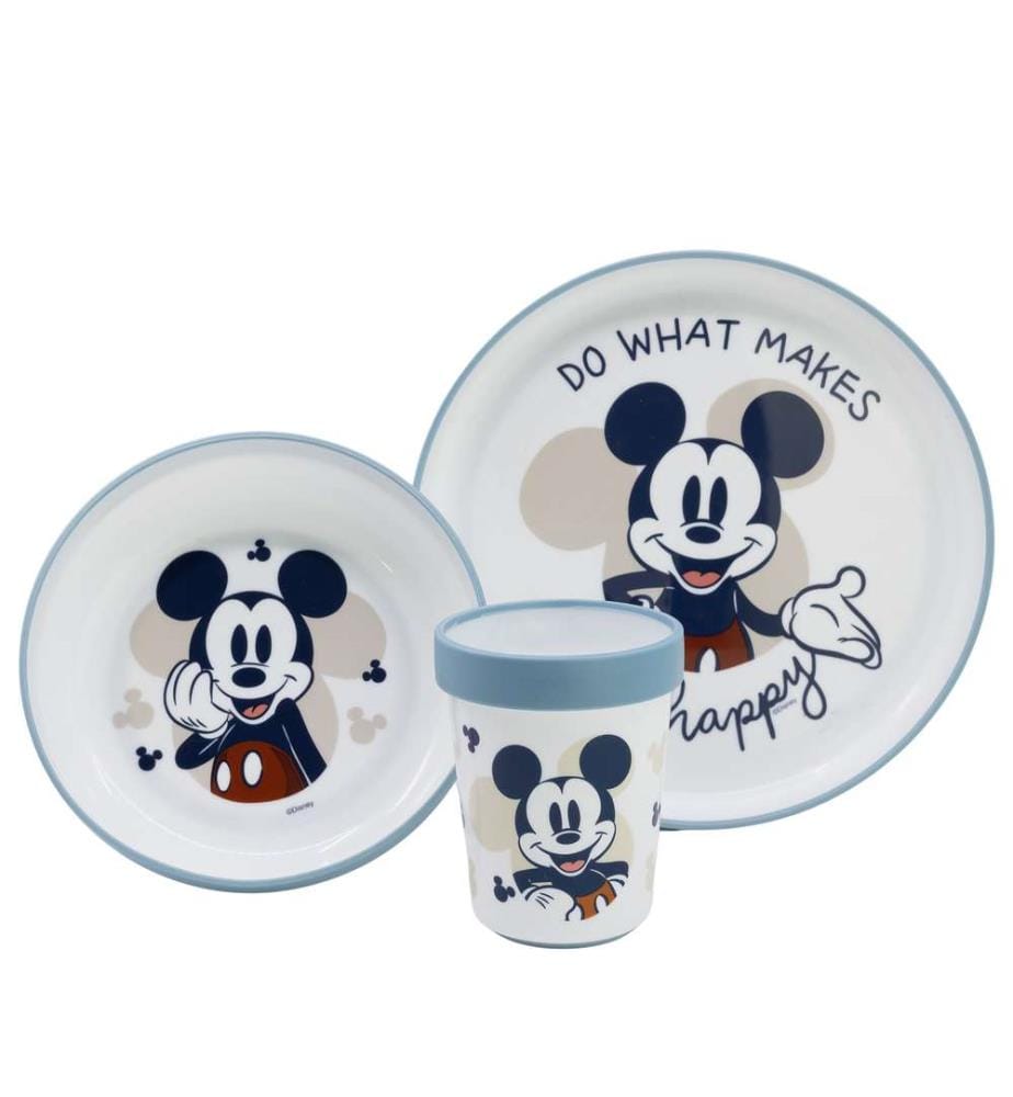 Set Bébé 3 pièces Bicolore Antidérapant Premium dans boîte cadeau Mickey Tout Sourire