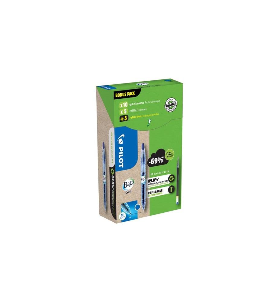Pilot Stylo gel BG B2P 10+10 recharges 0.7 mm, Bleu