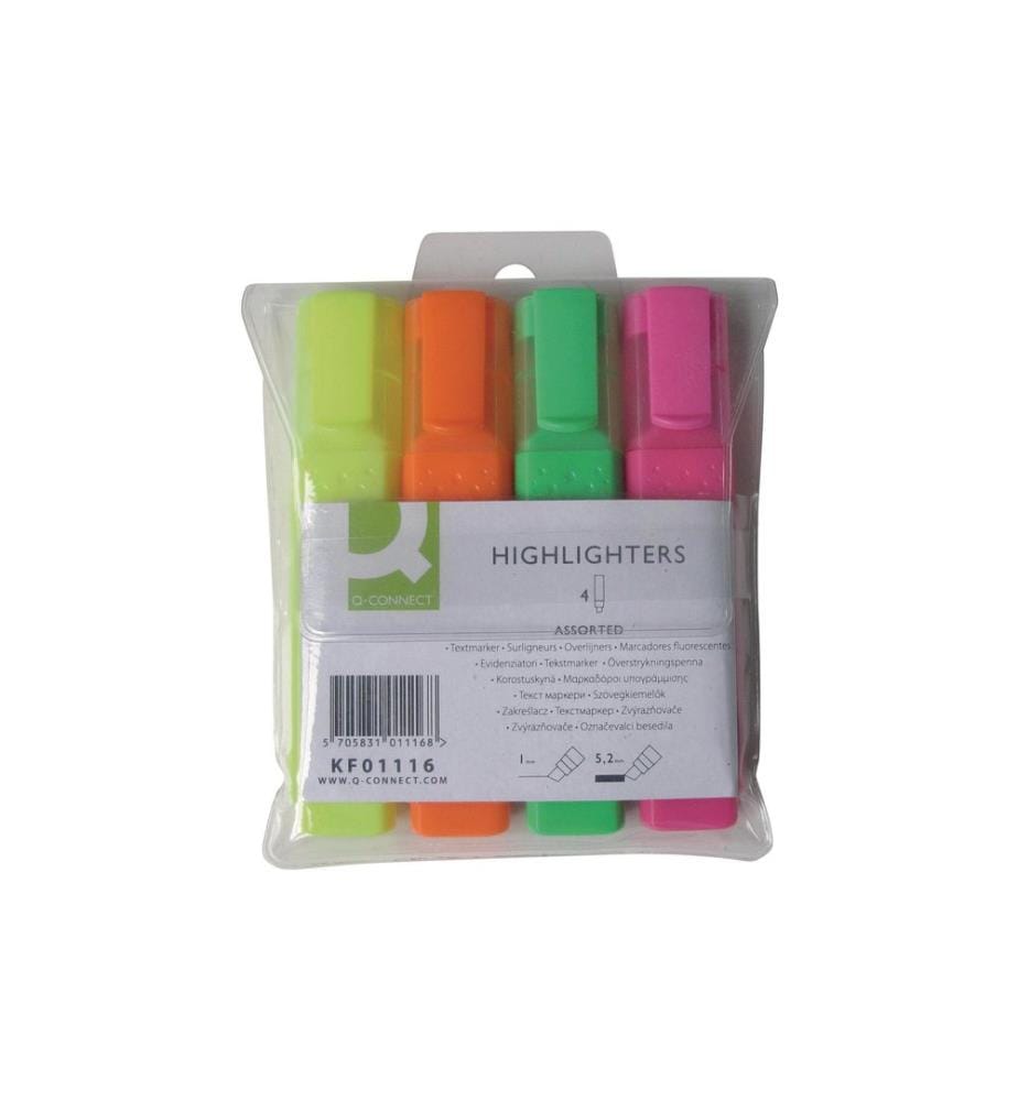 Marqueurs de texte CONNECT Q-Connect 4 pièces, multicolore