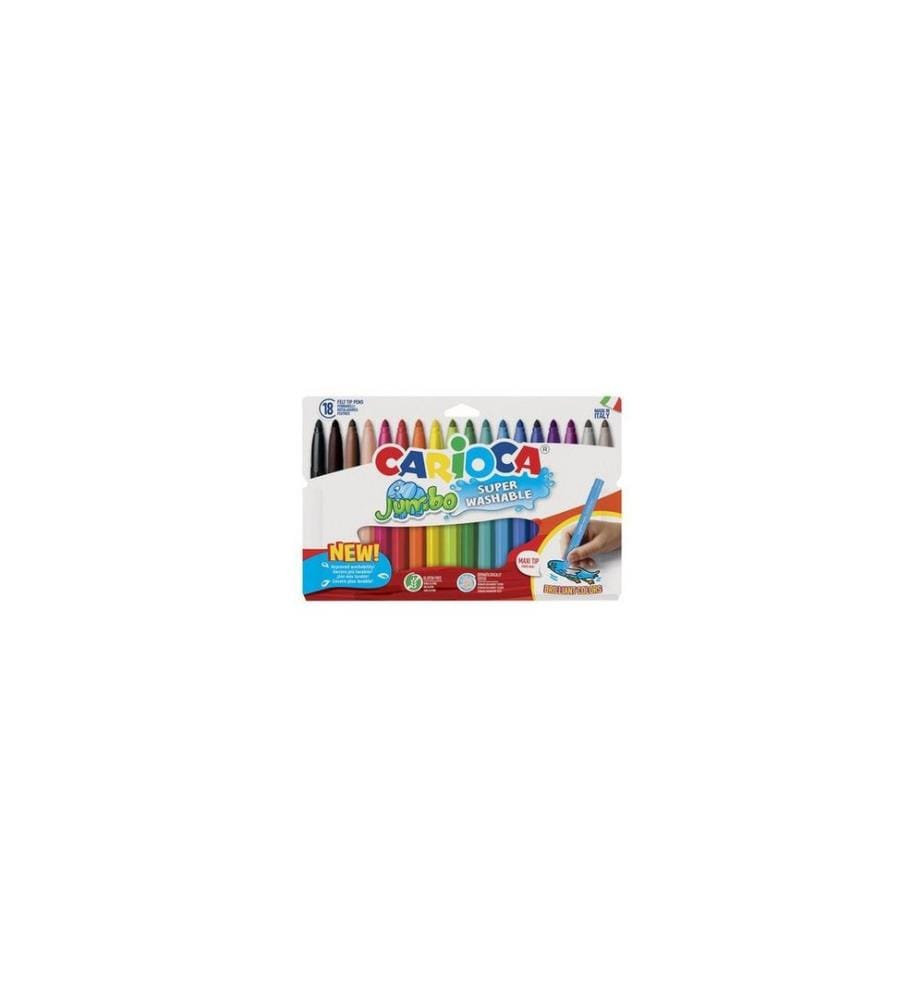 Carioca Feutres de coloriage Jumbo Box, 6 mm, multicolores, 18 pièces