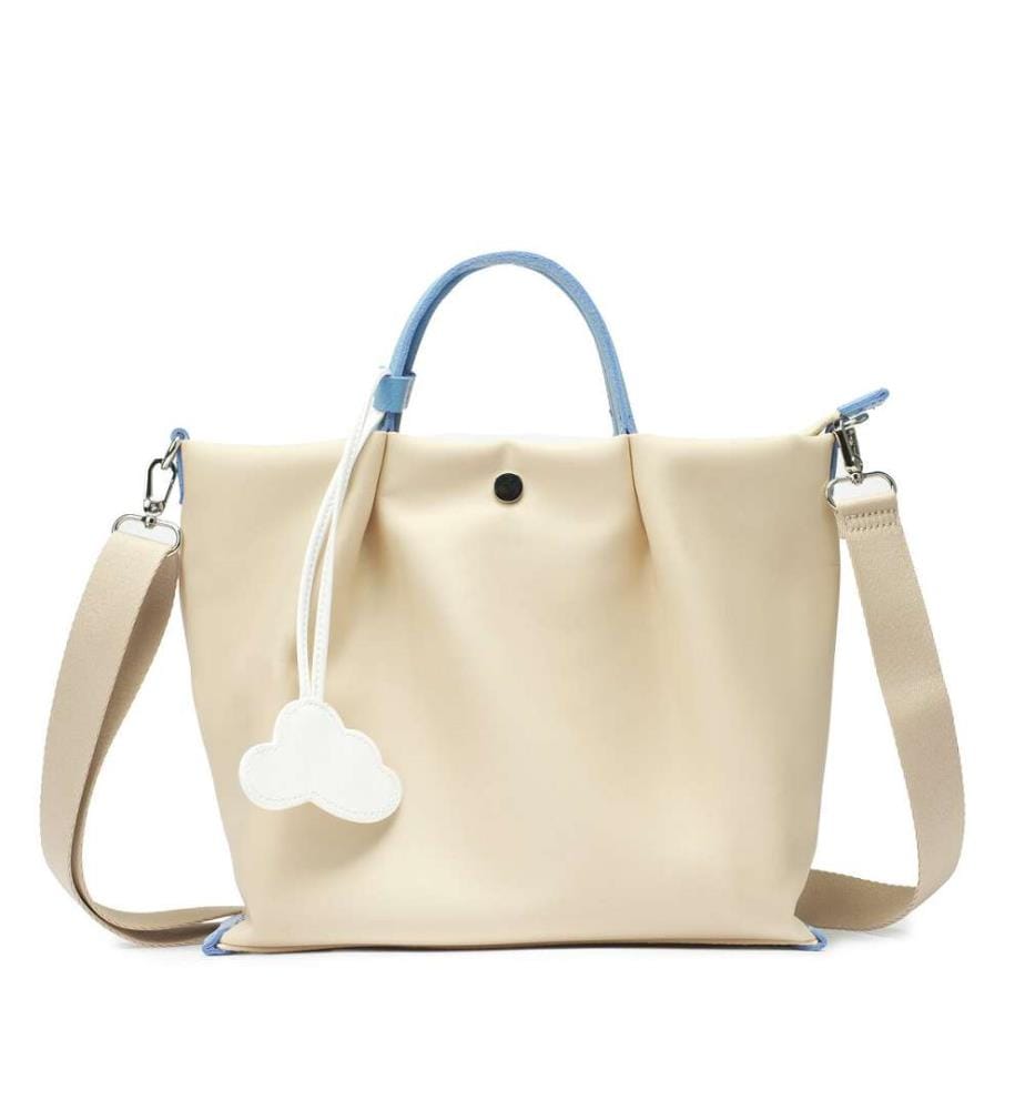 Sac fourre-tout léger en nylon résistant à l'eau, avec finitions en cuir - Crème