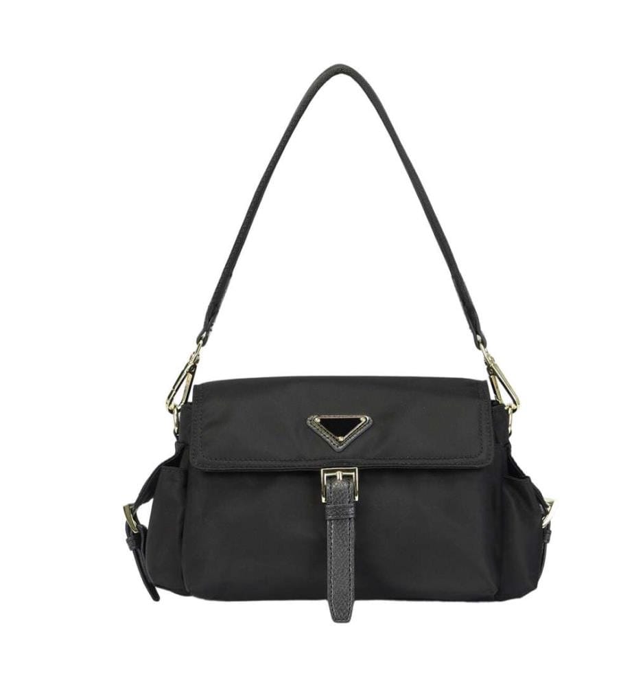 Sac à bandoulière en nylon balistique résistant à l'eau, avec boucle en cuir - Noir