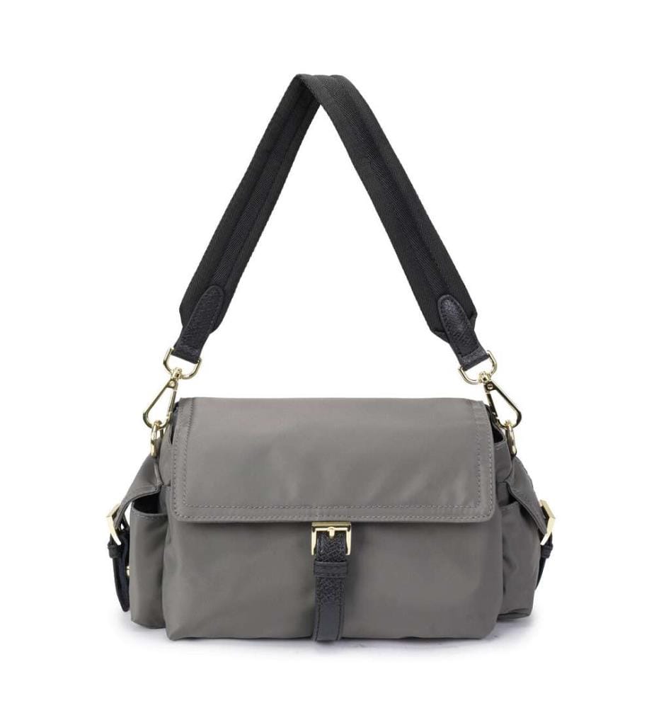 Sac bandoulière en nylon balistique résistant à l'eau avec boucle en cuir - Gris