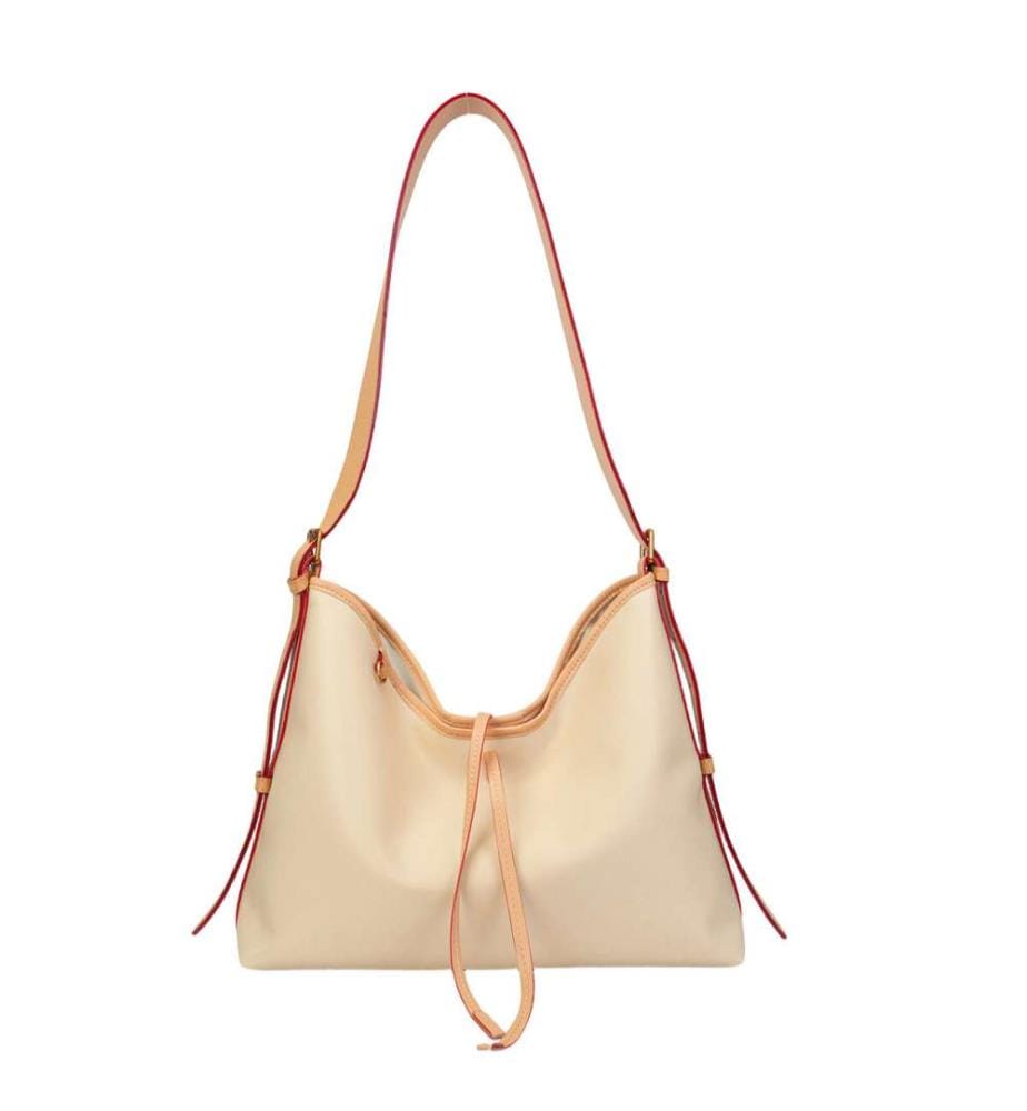 Sac fourre-tout hobo résistant à l'eau, à motifs colorés et bordures en cuir - Beige