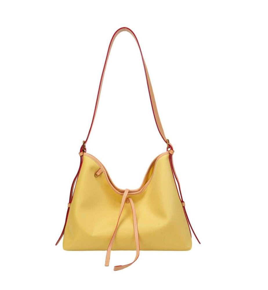 Sac fourre-tout hobo résistant à l'eau, à motifs colorés et bordures en cuir - Jaune