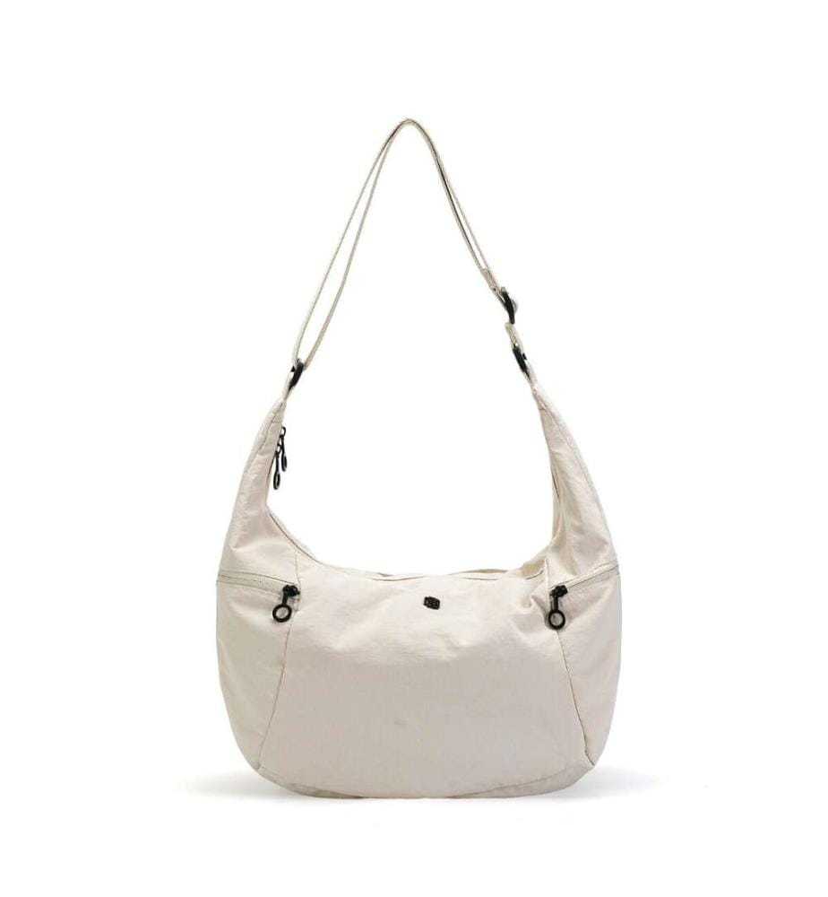 Sac à bandoulière en nylon résistant à l'eau, motif croix en croissant - Crème