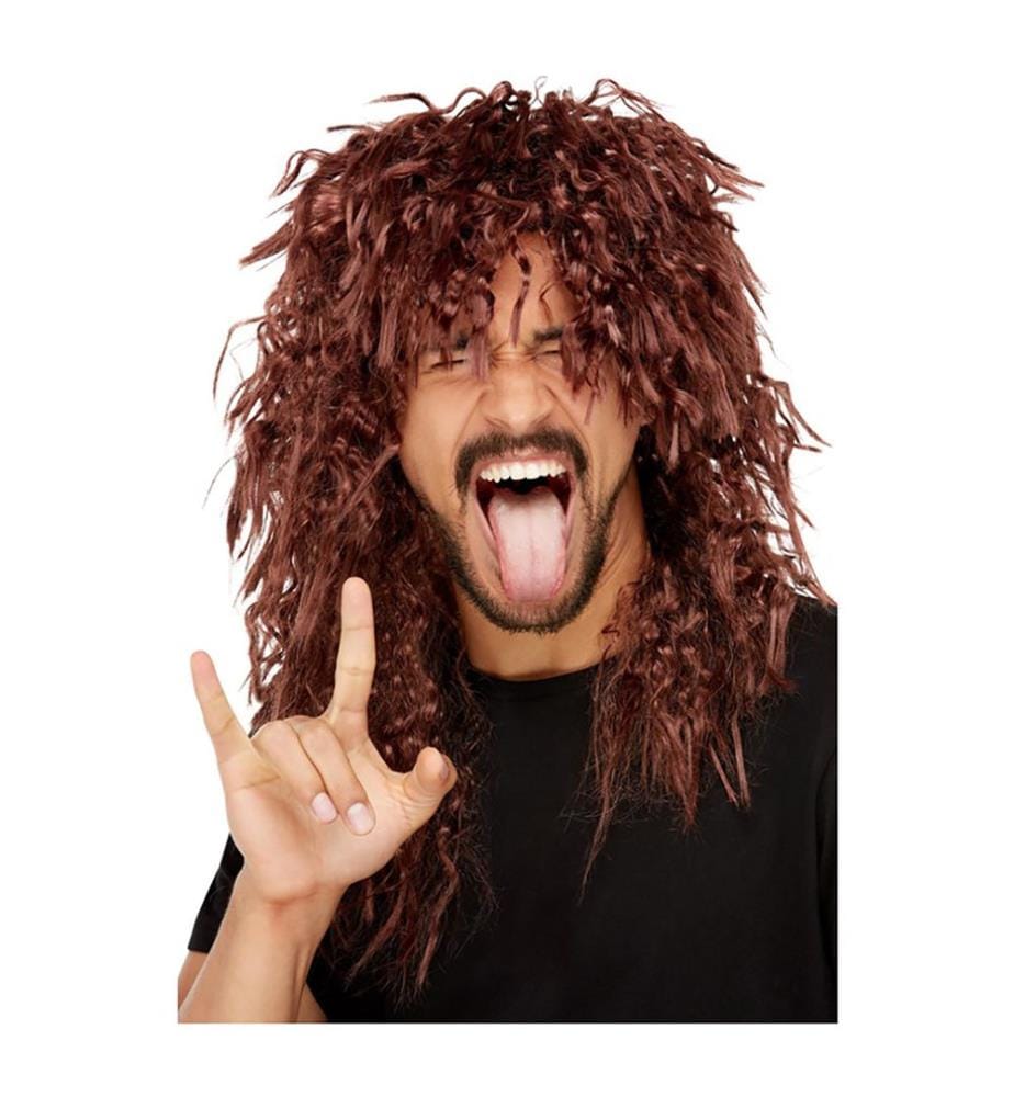 Perruque de hard rocker, Marron, Ébouriffé long