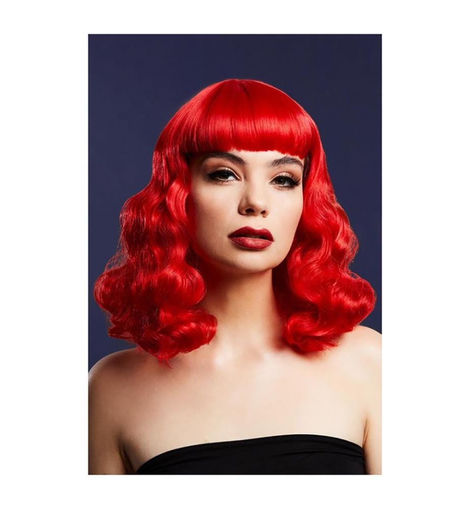 Perruque Fever Bettie avec frange courte, Rouge, Cheveux mi - longs