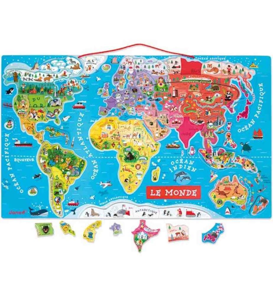 Puzzle Monde Magnétique 92pcs., 77x1x46cm, Version Francaise