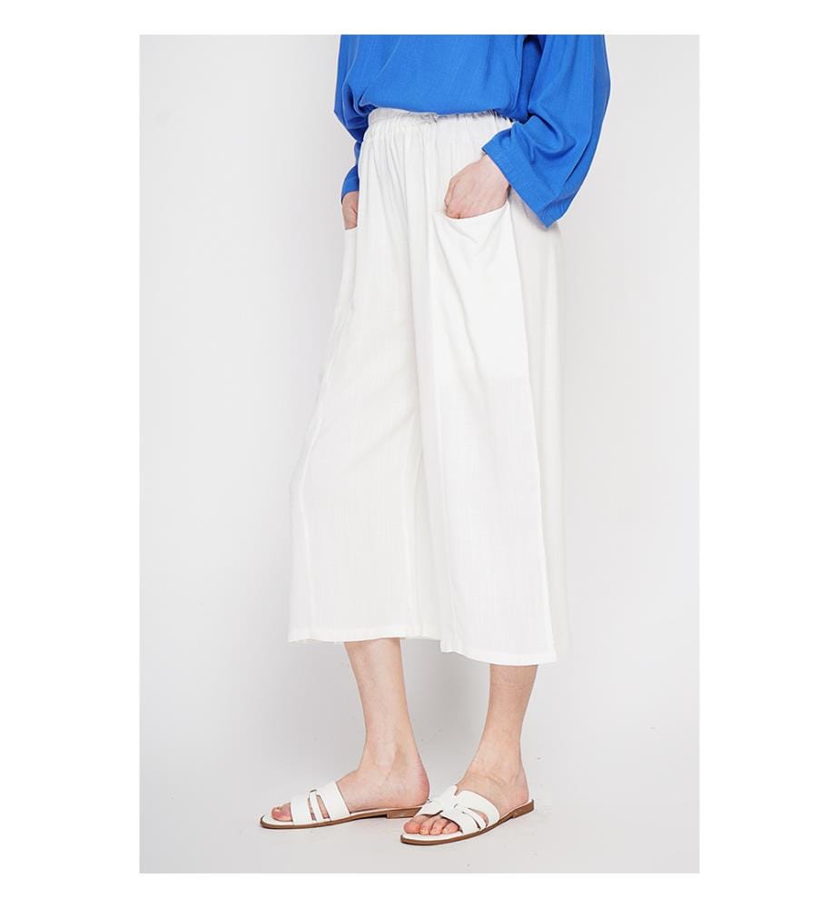 Pantacourt large taille haute avec poches devant - Blanc