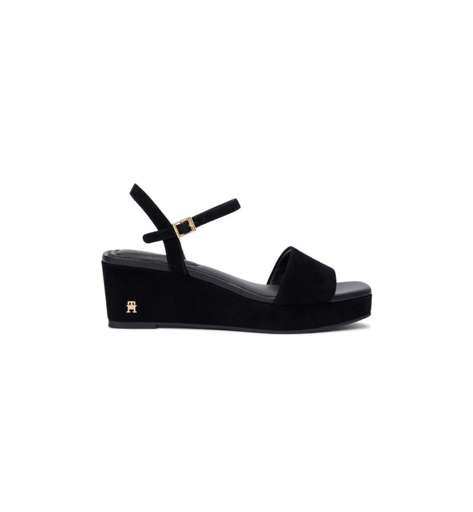Sandales compensées en daim à monogramme TH - Noir