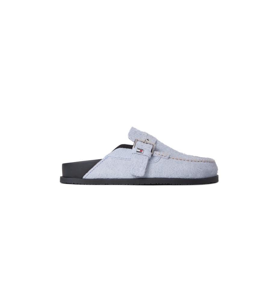 Mules en Daim Texturé à Boucle - Bleu Clair