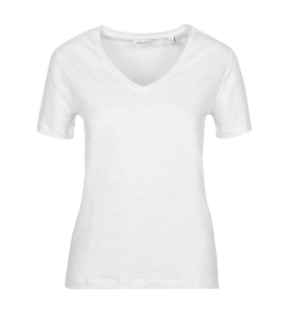 T-Shirt à col en V en lin Regular Fit - Blanc