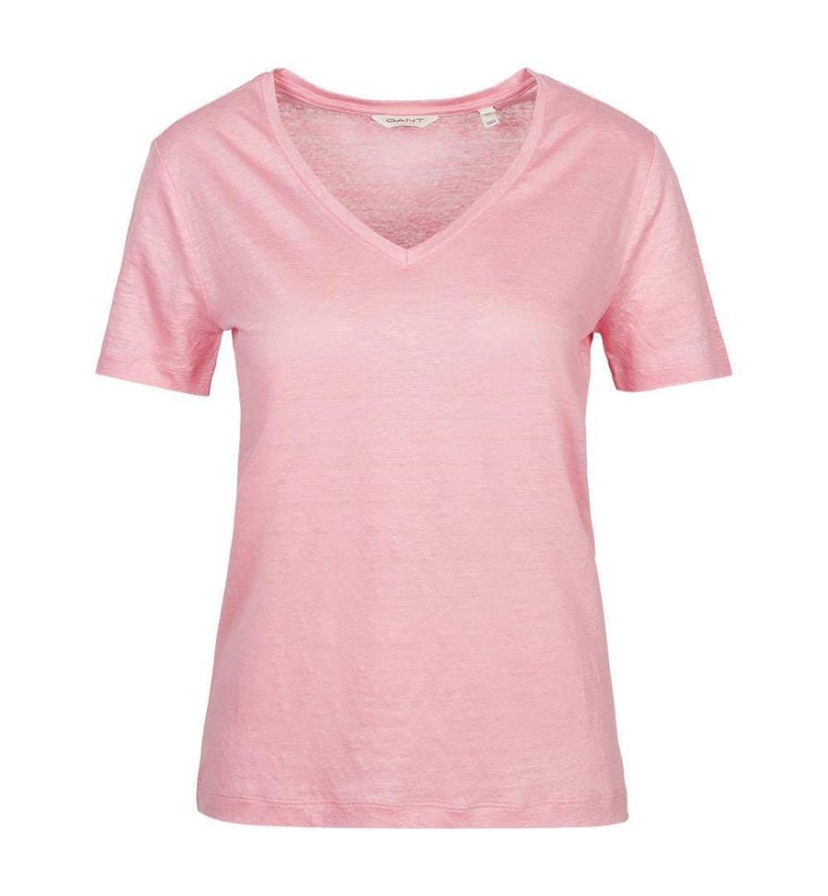T-Shirt à col en V en lin Regular Fit - Rose géranium