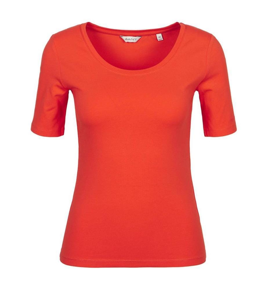 Top Slim Cot/Ela à encolure dégagée - Orange Red