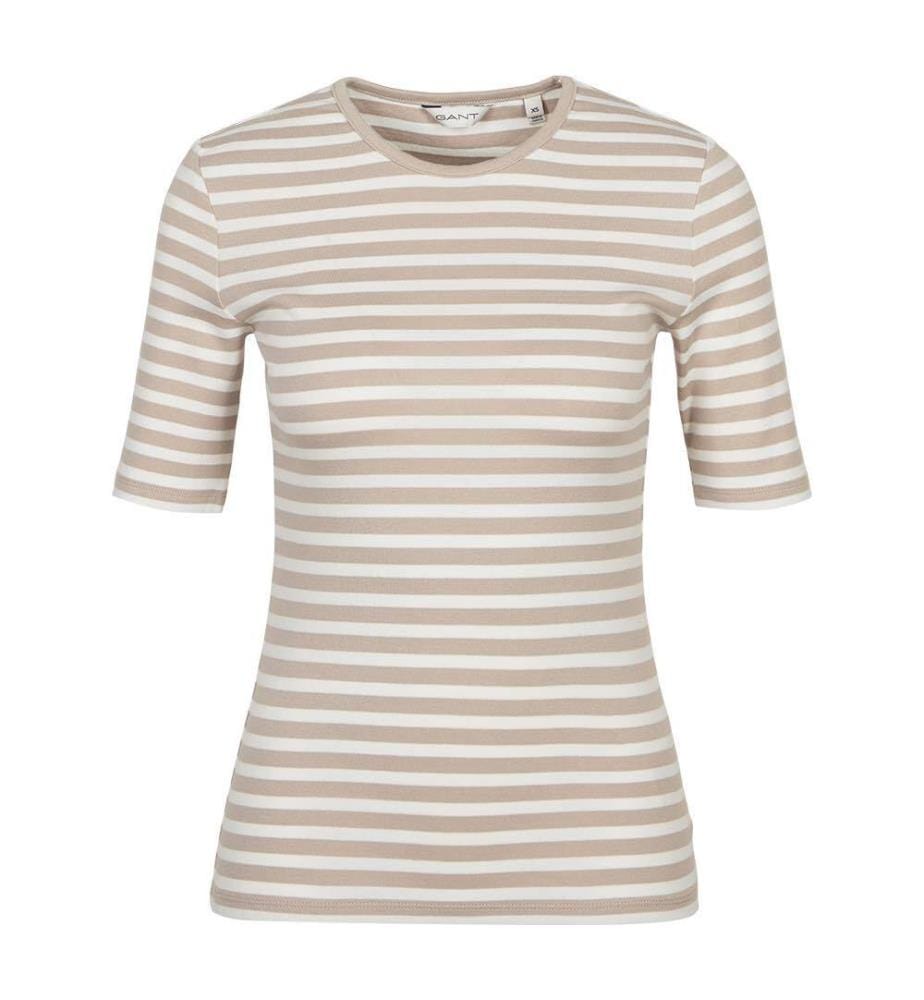 T-Shirt Slim Striped 1X1 Ribbed - Dry Sand