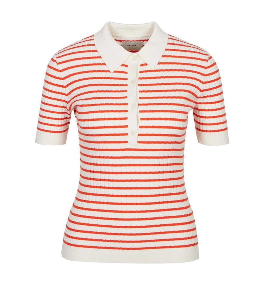 Rugger rayé en tricot côtelé - Orange Rouge