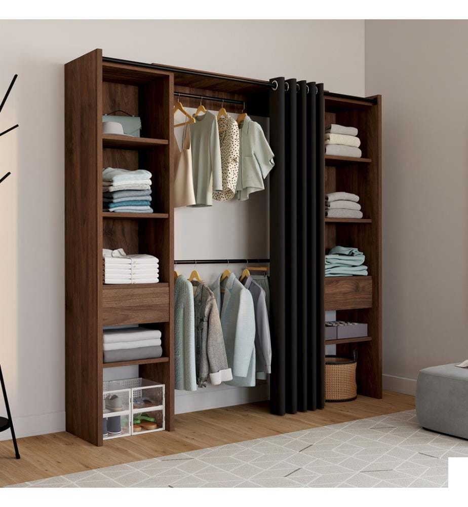 Dressing Justine extensible 120-180cm effet noyer double colonne