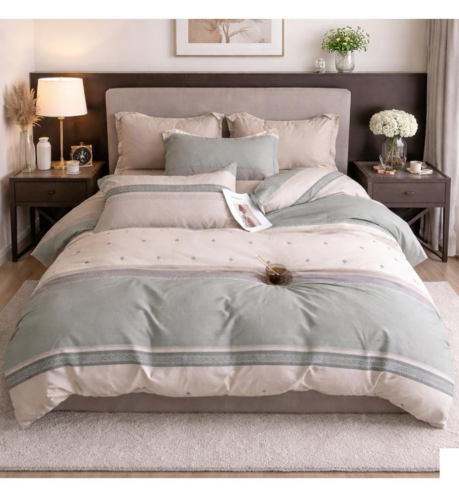Parure Housse de Couette 3 Pcs 220X240 cm en Percale de Coton 80 Fils Inthé