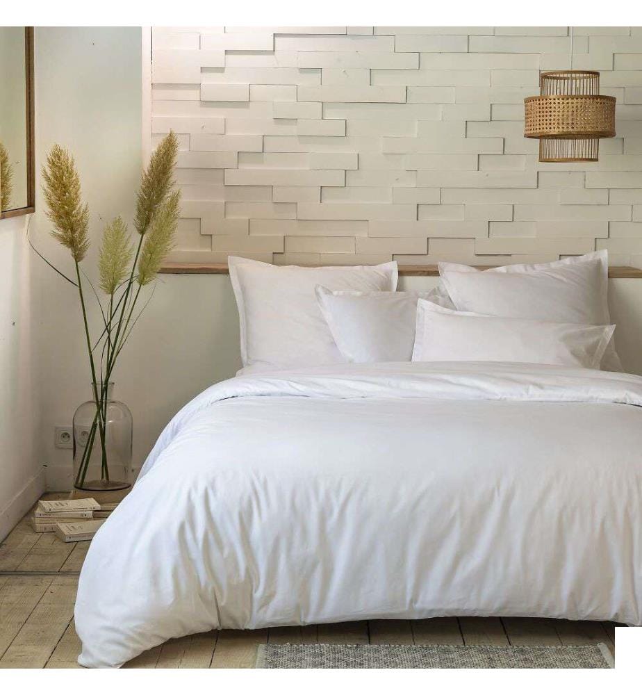 Parure De Couette 3Pcs 260x240Cm 100%Percale De Coton 80 Fils/Cm2-Uni Blanc