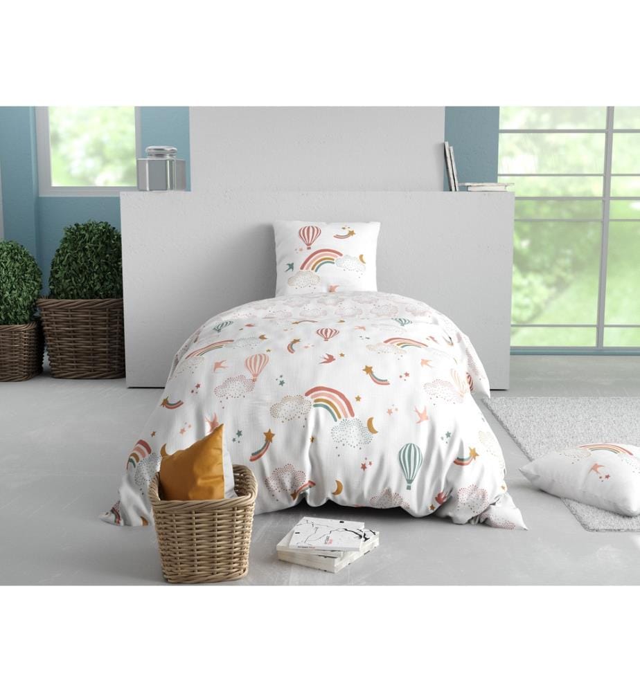 Parure Housse de Couette 2pcs 140X200 cm 100% Coton 57 Fils - Celeste