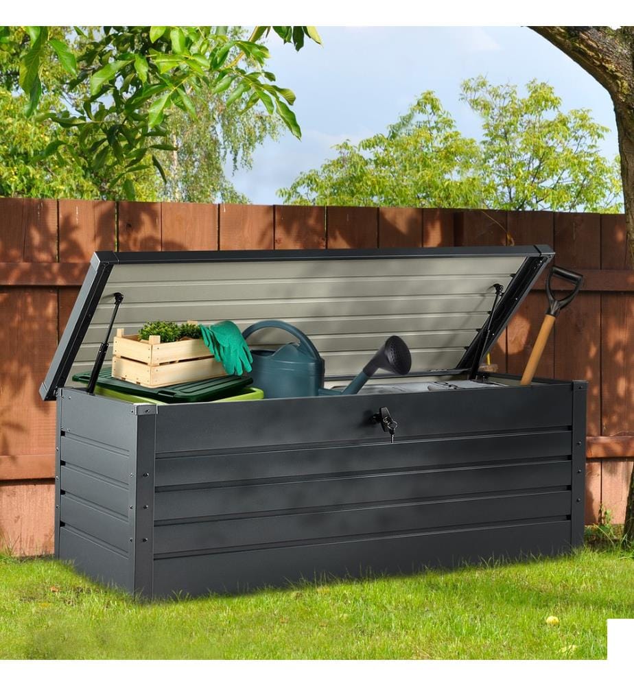 Coffre de rangement pour extérieur en acier galvanisé 600L - Gris anthracite