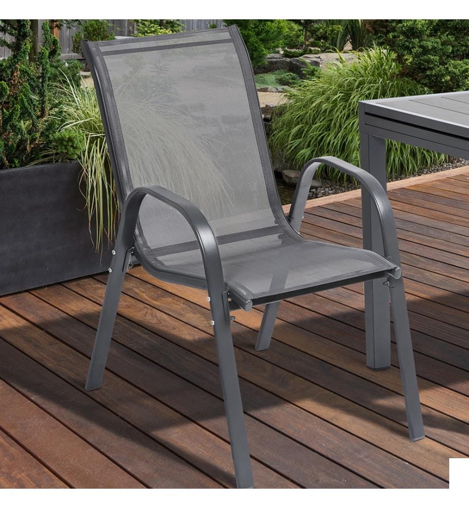 Lot de 6 Chaises de Jardin empilables - 180 x 90 x 73 cm - Gris anthracite