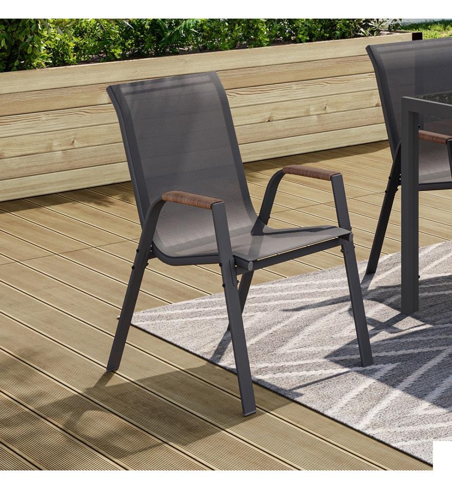 Lot de 6 Chaises de jardin Ozéa - Gris anthracite et Rotin